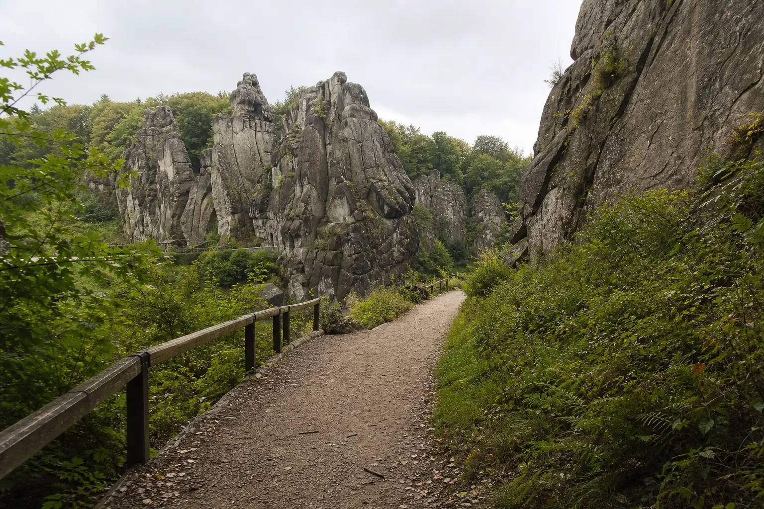 Wanderweg mit Blick auf die Externsteine im Teutoburger Wald
