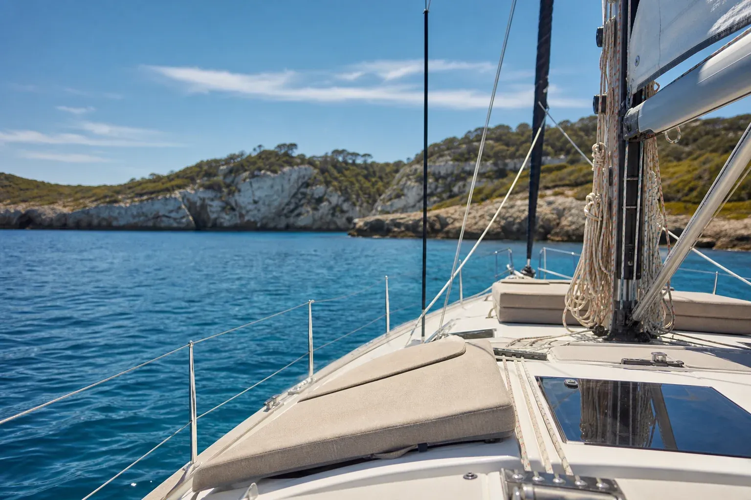Ankerbucht auf Mallorca mit türkisem Wasser und Charteryachten