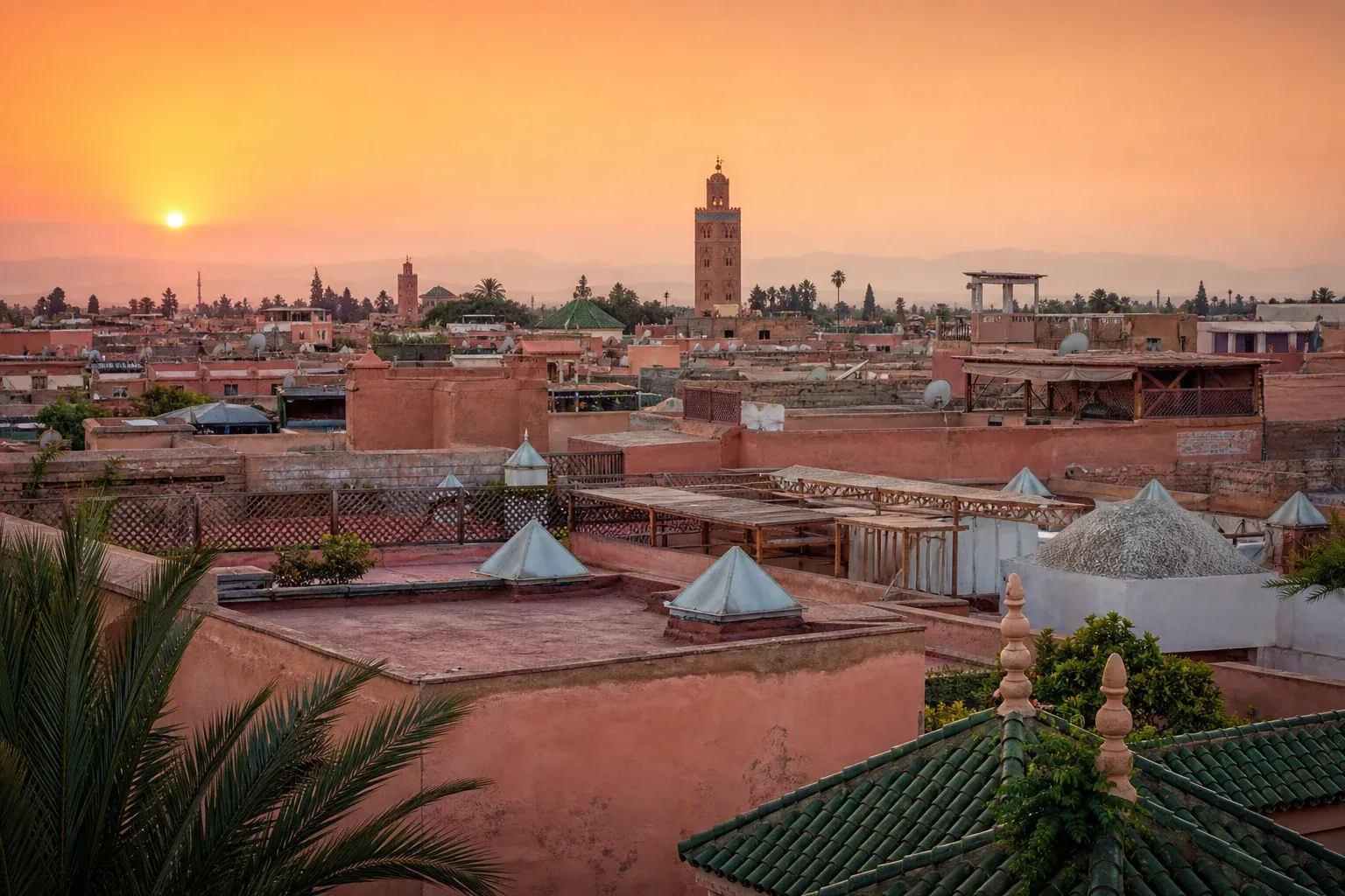 Dächer der Medina von Marrakesch im Sonnenuntergang, ein Highlight für jeden Marrakesch Urlaub