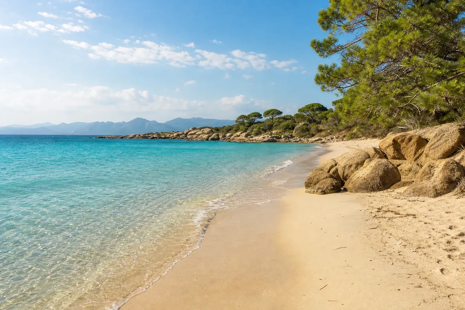 Strand mit türkisfarbenem Wasser im August, Symbolbild für die besten Reiseziele im August