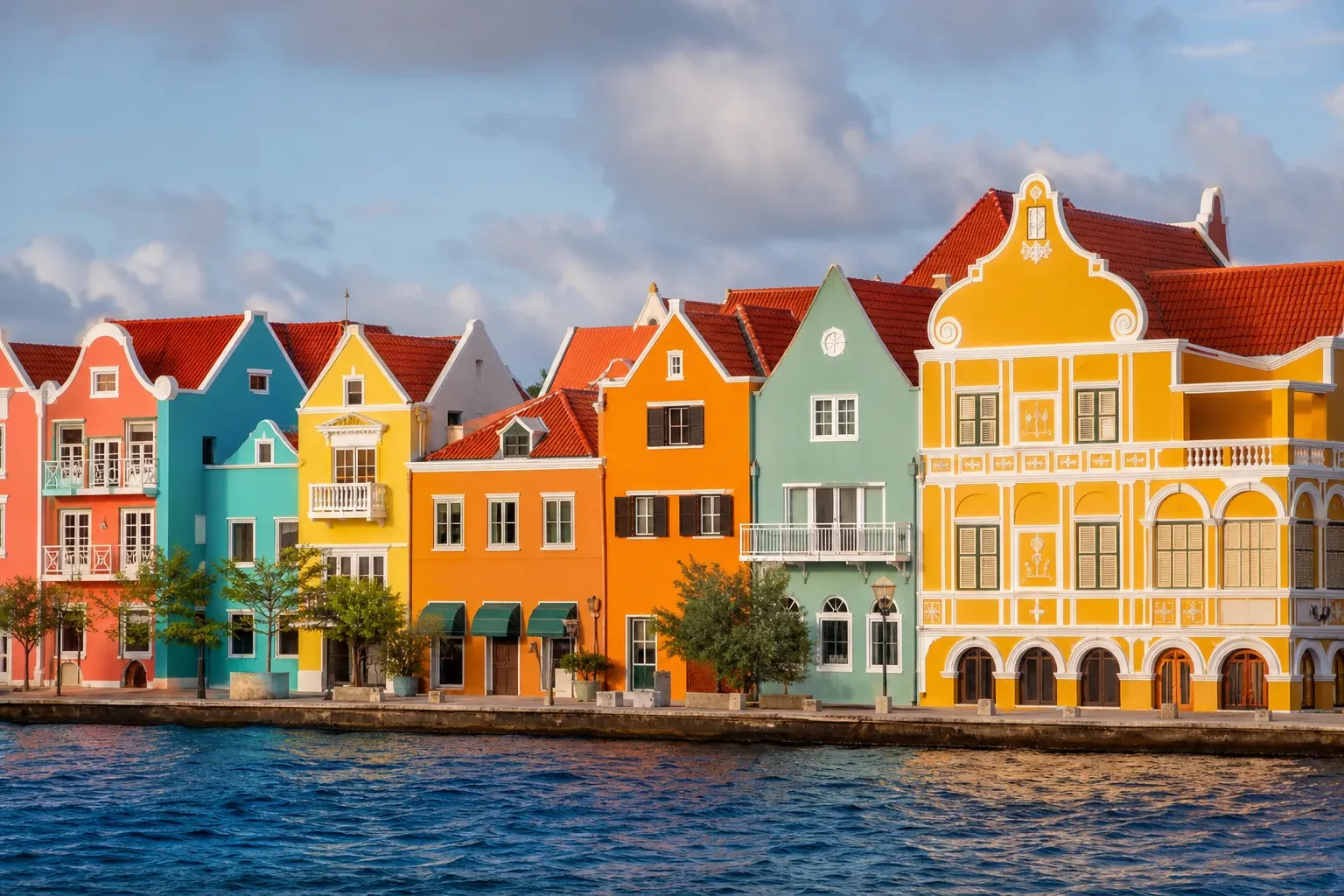 Bunte Häuserfassaden am Hafen von Willemstad auf Curaçao